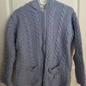 Aran Crafts Light Blue Merino Wool Cardigan